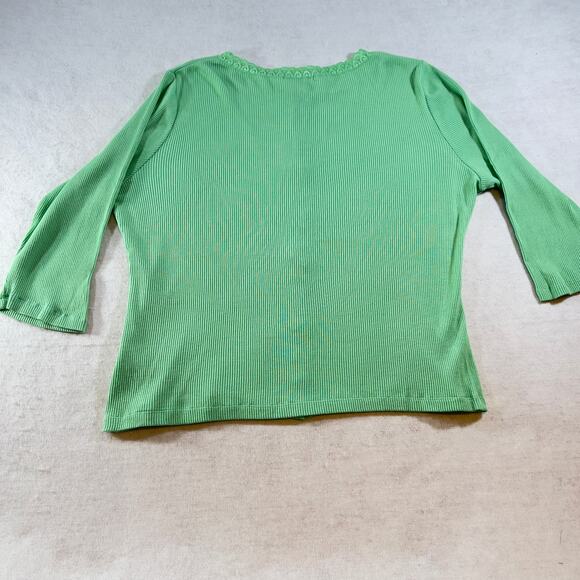 Button Up Top Carolyn Taylor Woman's XL Green Lace Trim Cotton Rayon Blend - Picture 8 of 13